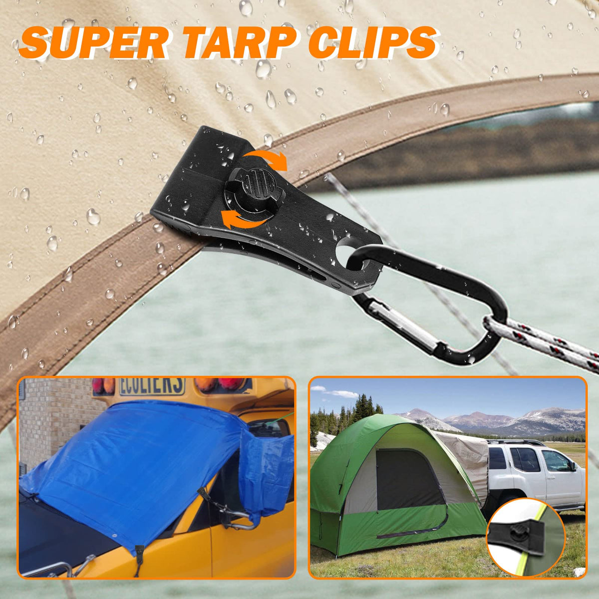 CLIO carabiner hooked to clip eyelet for quick tie-down convenience