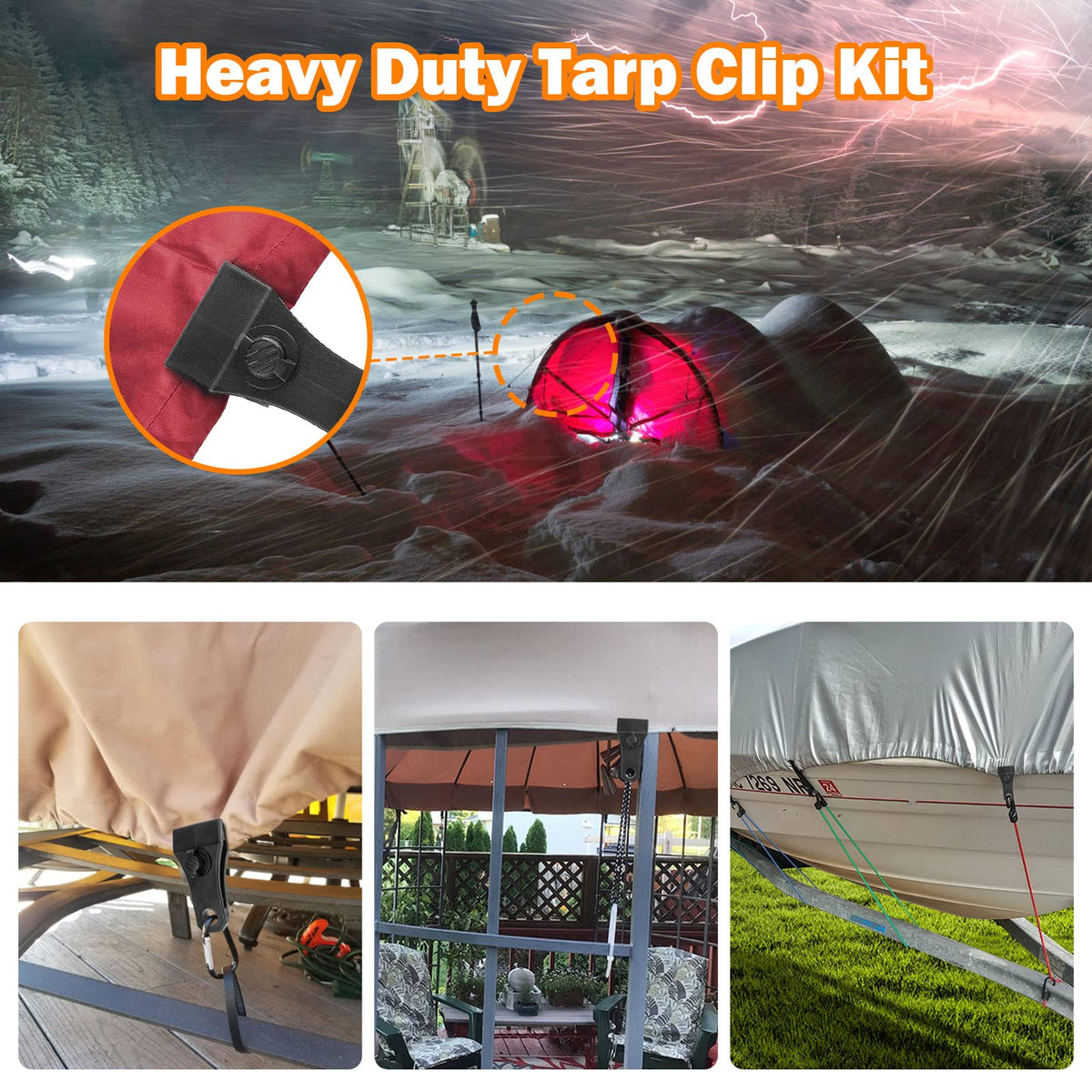 CLIO clip beside ruler showing size and wide 1.73-inch jaw for thicker tarps