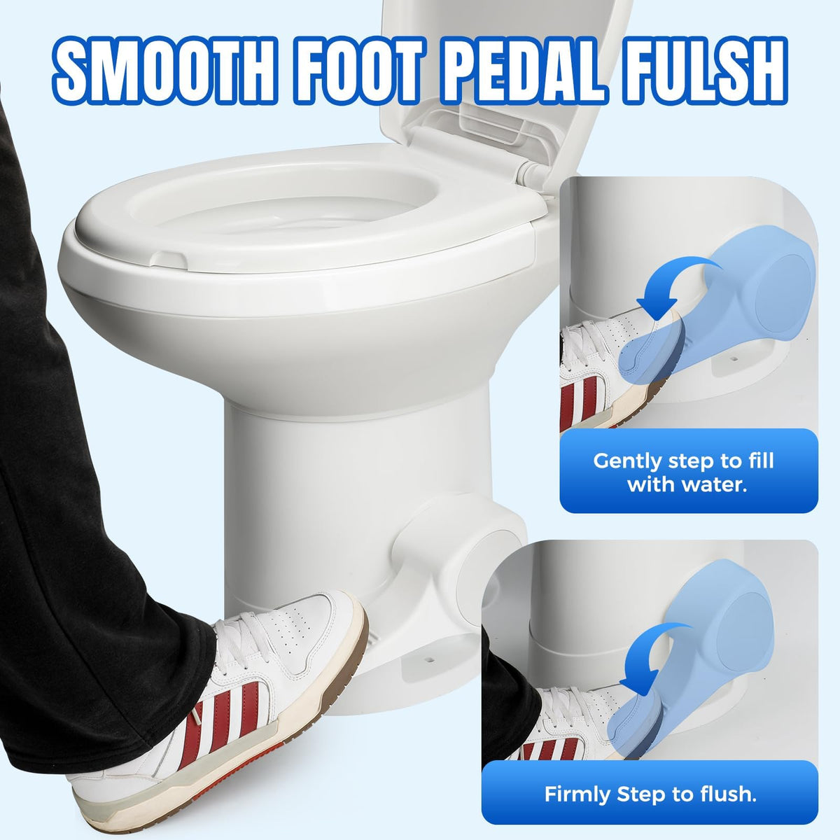Clirass foot pedal close-up showing hands-free flushing convenience