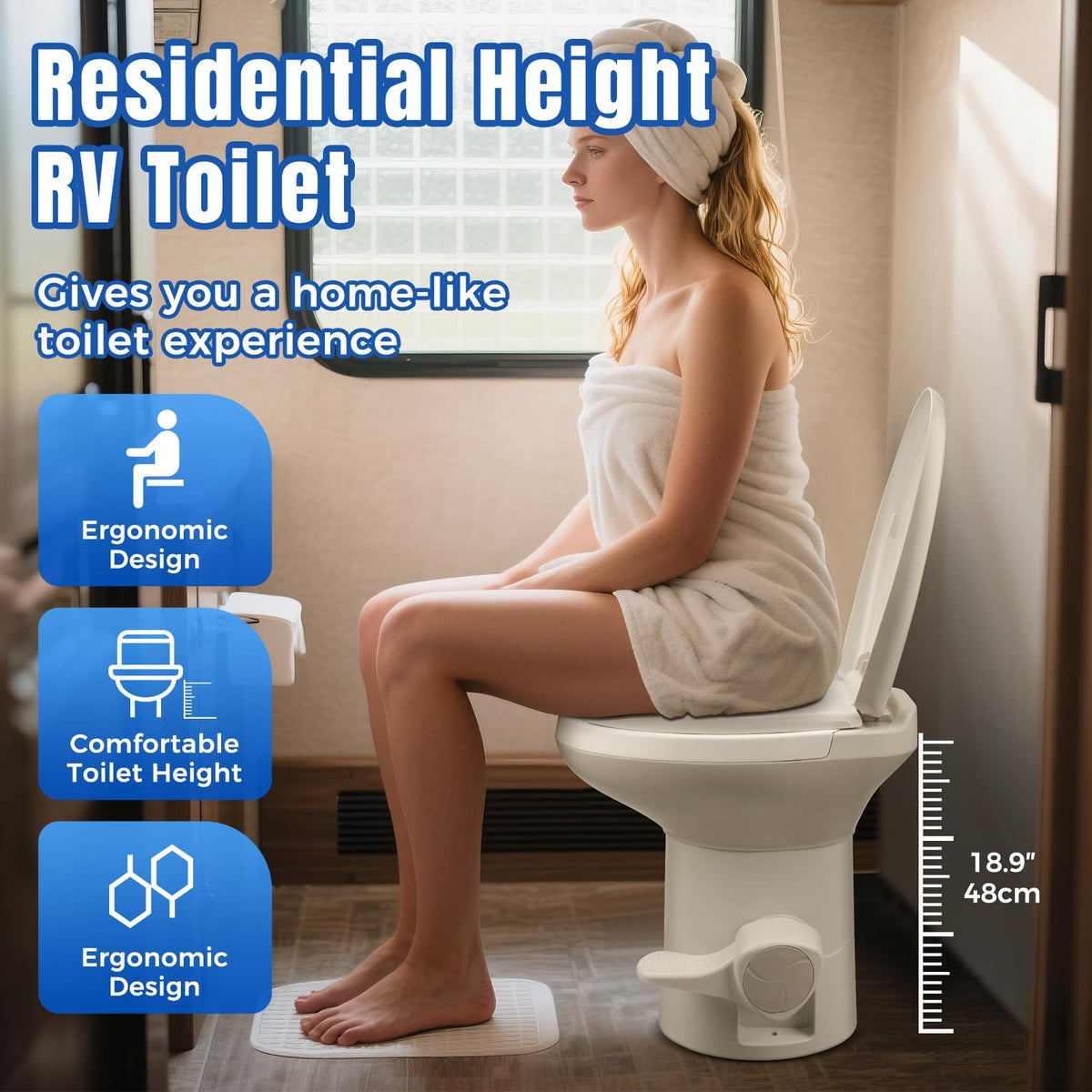 Clirass installed in an RV bathroom highlighting space-saving comfort