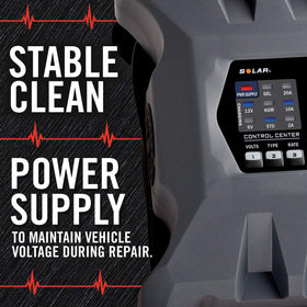 Clore Automotive PL2320 screen in power-supply mode demonstrating stable system voltage