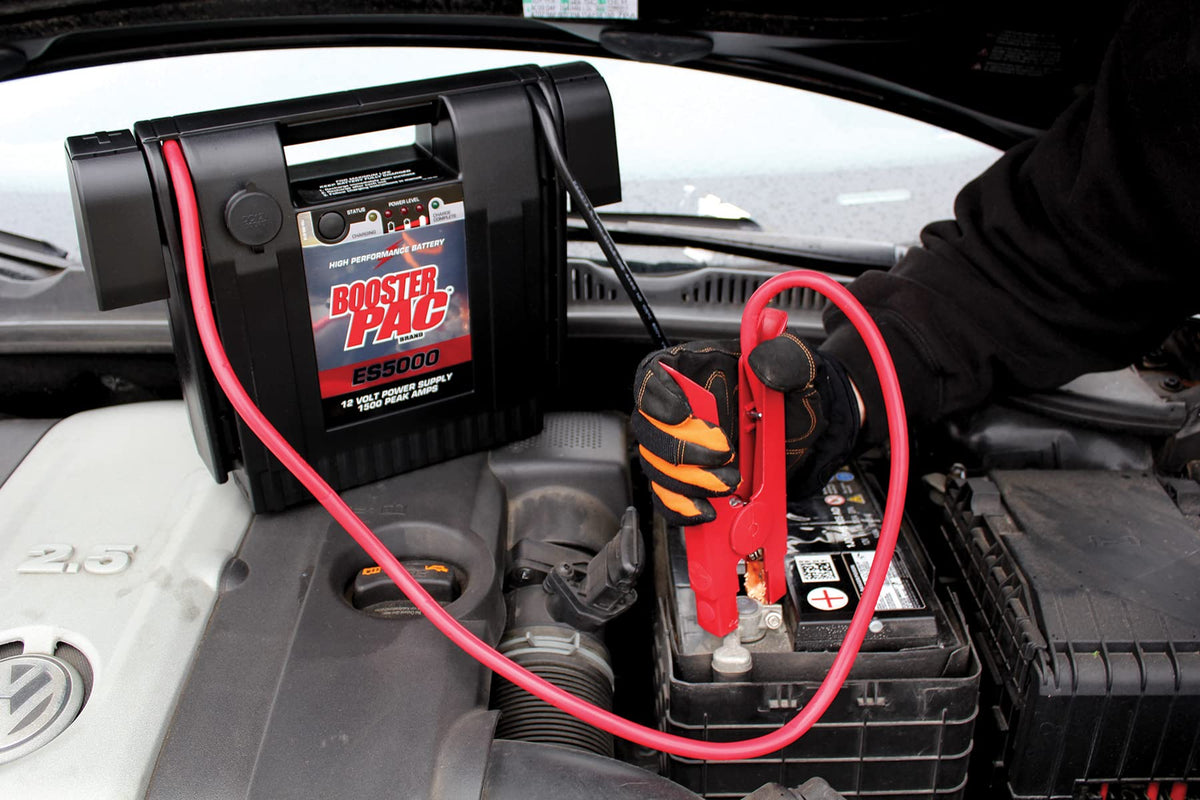 Clore Automotive ES5000 jump-starting a car demonstrating quick roadside power restoration