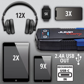 Clore Automotive JNC305 with USB-C cable, wall charger and microfiber pouch for tidy storage