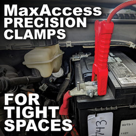 Clore Automotive close-up of heavy-duty cables and MaxAccess clamps delivering strong contact