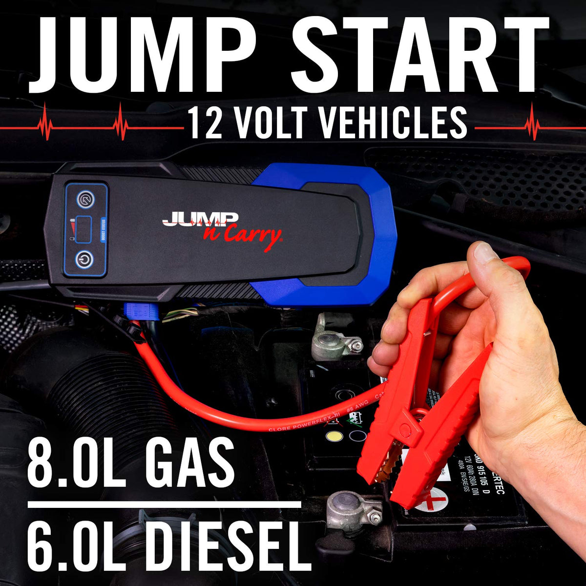Clore Automotive jumper cables and full-size clamps close-up for maximum power delivery