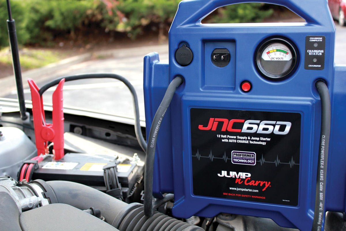 Clore Automotive JNC660 heavy #2 AWG cables and clamps close-up for secure, low-resistance connection