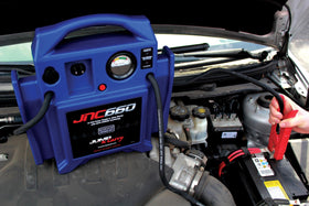 Clore Automotive JNC660 voltmeter and control panel visible to check onboard battery charge quickly