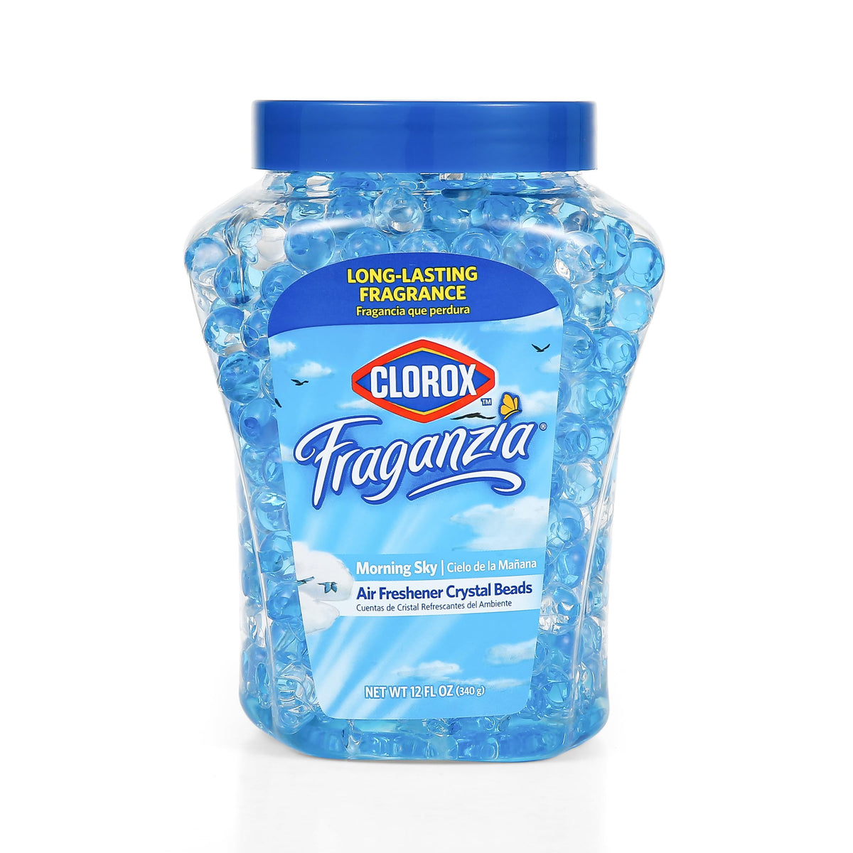 Clorox Fraganzia jar on bathroom shelf offering continuous fresh scent