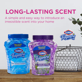 Clorox Fraganzia closeup of gel beads showing texture and long‑lasting fragrance benefit