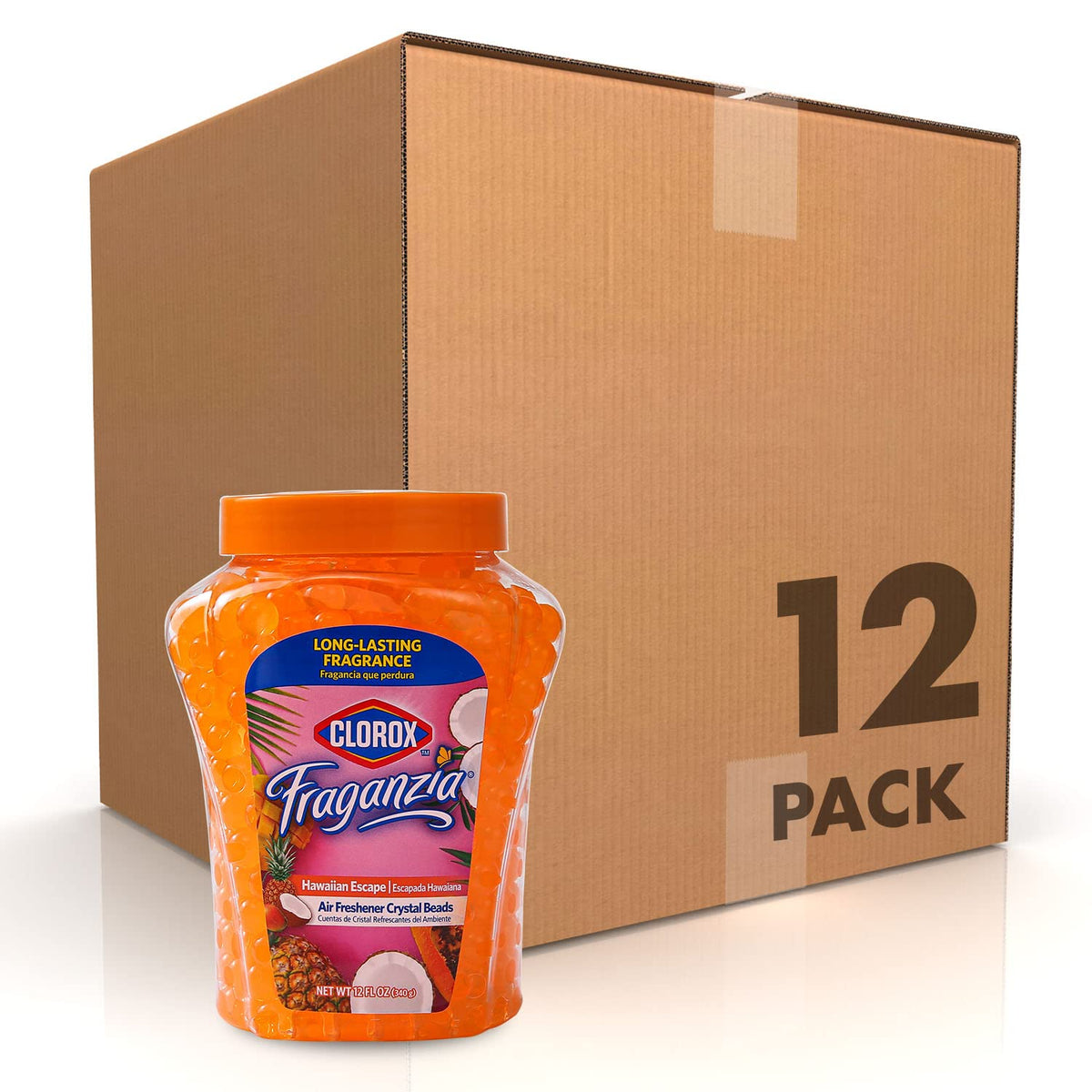 Clorox Fraganzia jar front view showing Island Escape scent and easy placement benefit