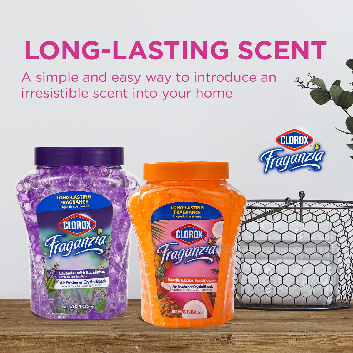 Clorox Fraganzia open jar with visible beads offering continuous fragrance benefit