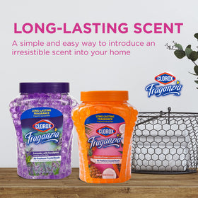 Clorox Fraganzia open jar with visible beads offering continuous fragrance benefit