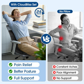 CloudBliss cushion set installed in a car seat providing travel comfort and reduced fatigue