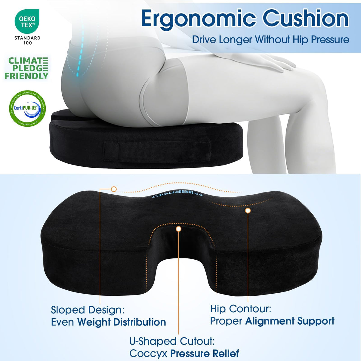 CloudBliss seat cushion in office chair improving posture and daily comfort