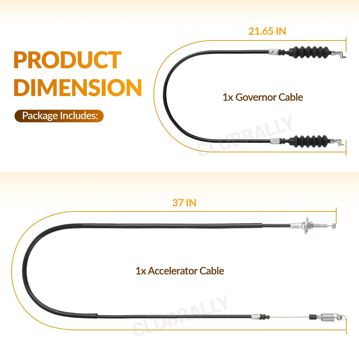 CLUBRALLY cables laid out in packaging showing both governor and accelerator included benefit