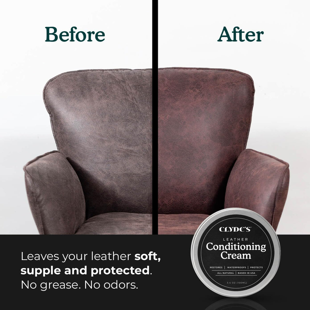 Applying Clydes to sofa to restore softness and protect upholstery