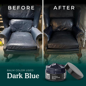 Clyde's Leather Company sofa before and after showing visible color restoration benefit: renewed furniture