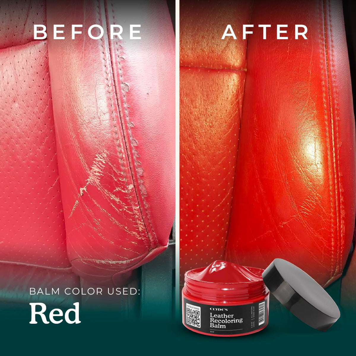 Clydes Leather Company car seat mid-restoration showing scratch repair benefit