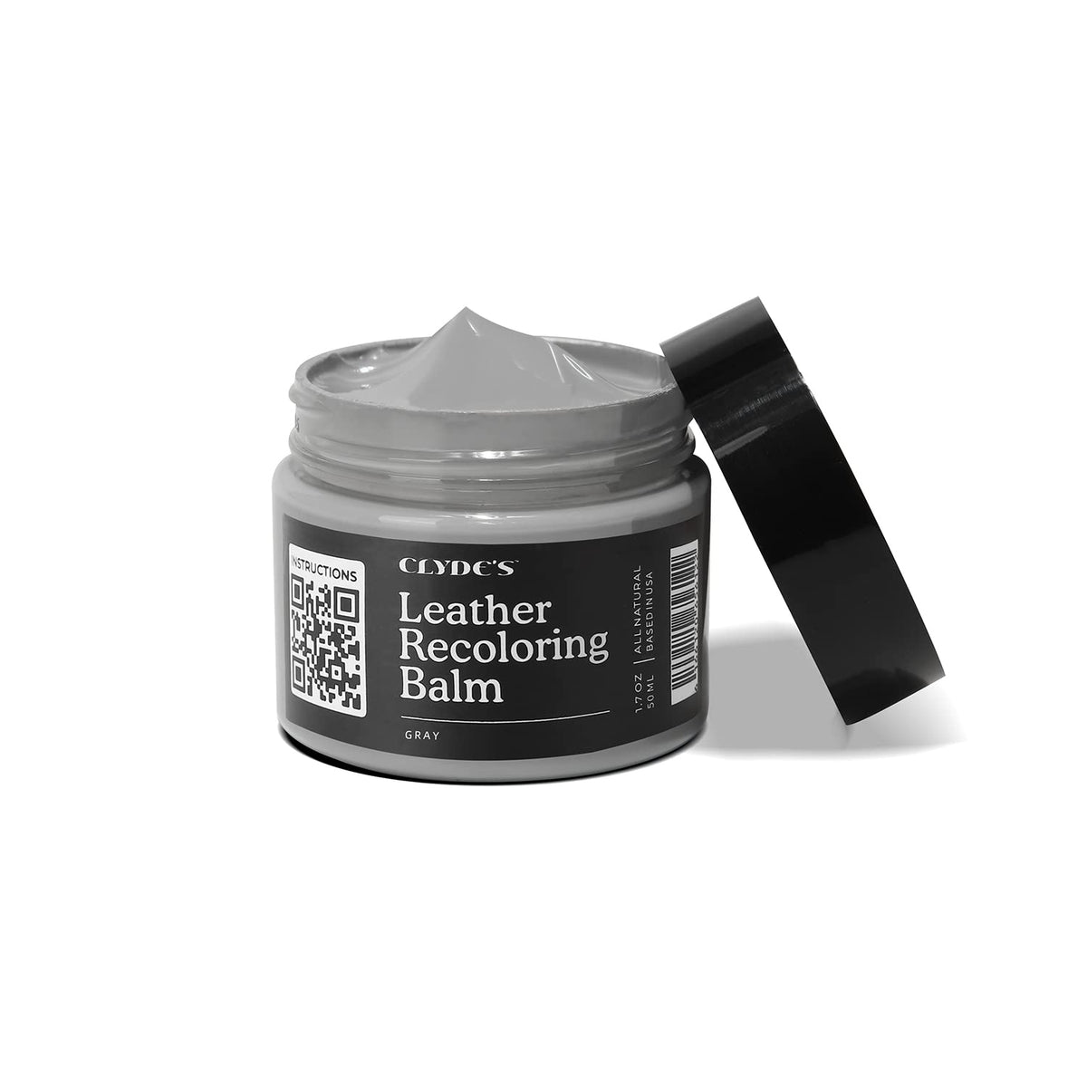 Clydes Leather Company jar front view showing label and color choice for easy identification and benefit