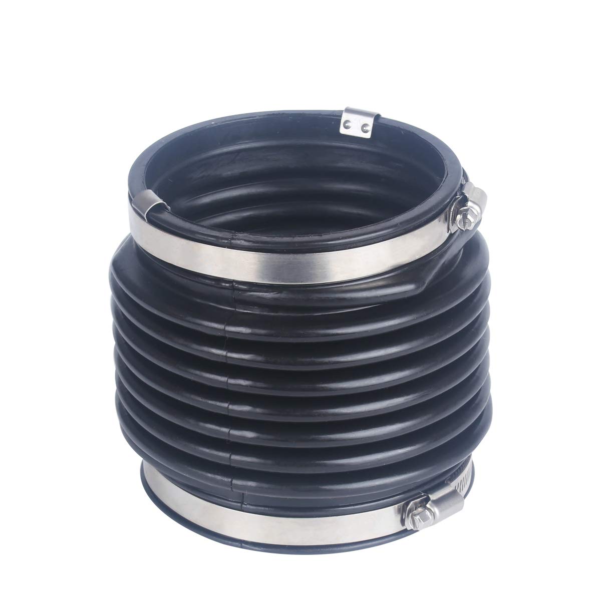 CM stainless clamps and hose ends arranged to show corrosion-resistant hardware