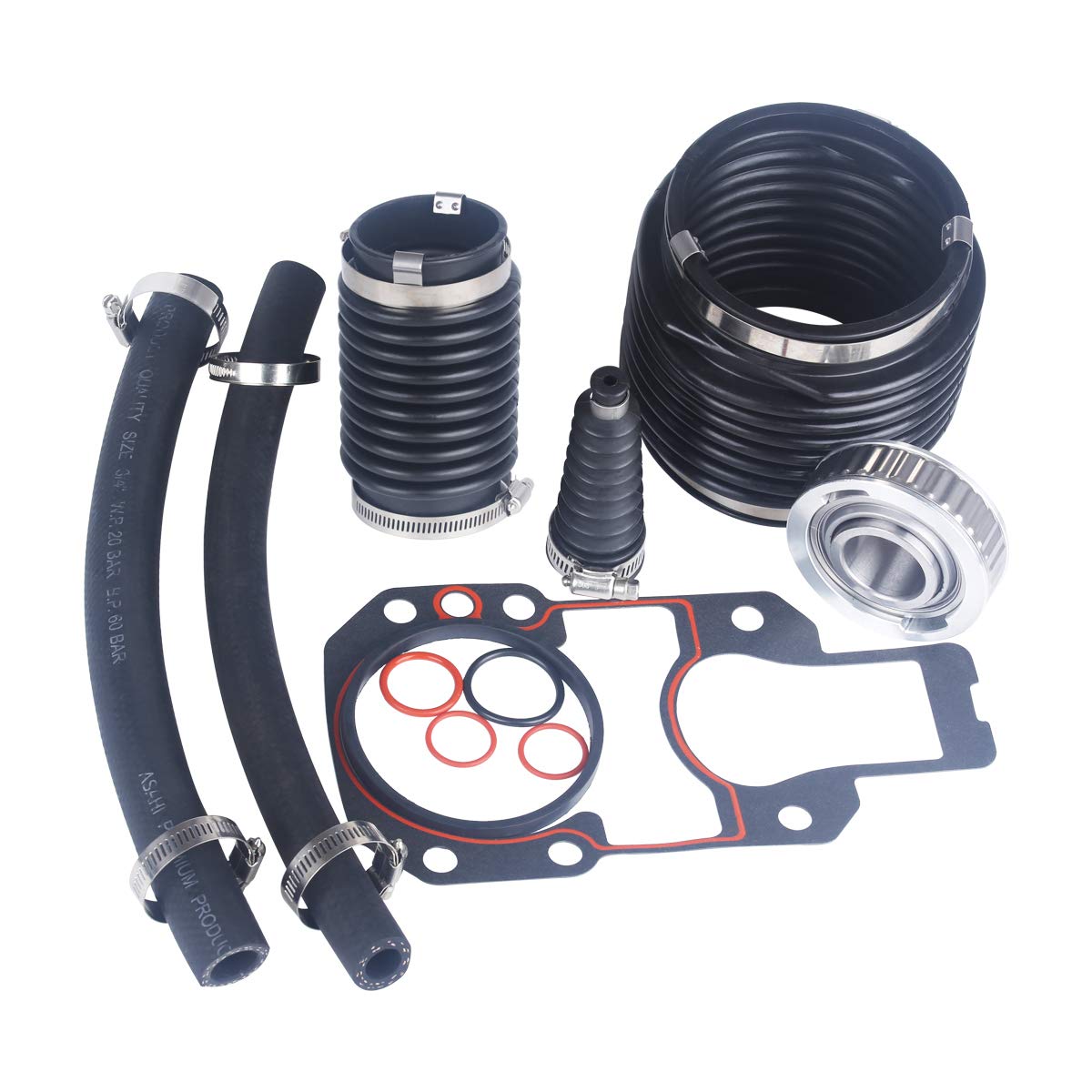 CM transom bellows kit front packaging showing complete kit and parts benefits