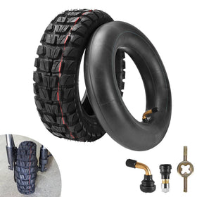 CMIYETO front profile of 90/65-6.5 tire showing aggressive tread for better grip