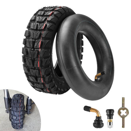 CMIYETO front profile of 90/65-6.5 tire showing aggressive tread for better grip