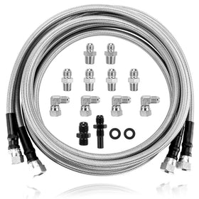 CMOOD front view of braided transmission lines kit showing contents and benefit of complete set