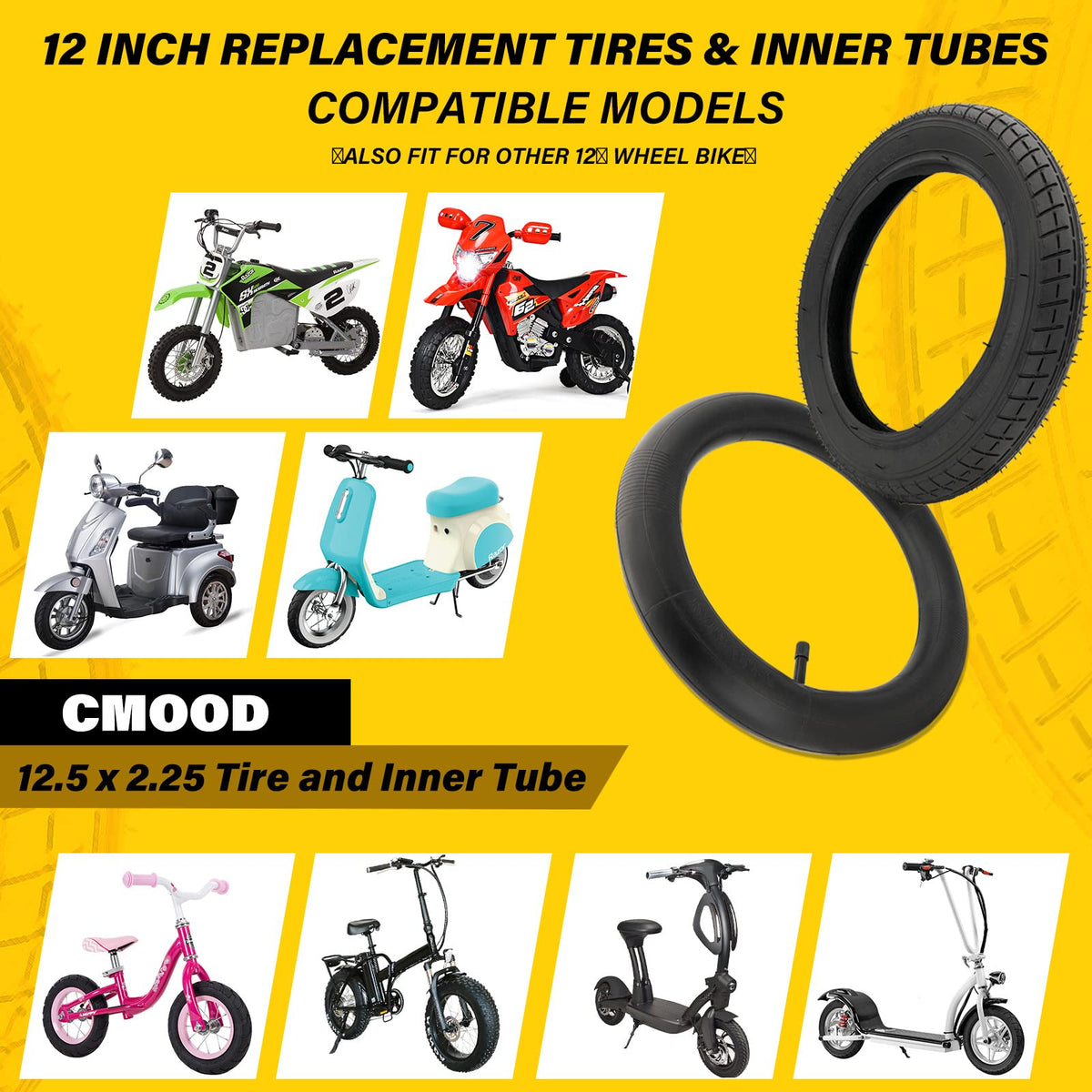 CMOOD mini dirt bike in use with tire fitted for smoother, safer riding