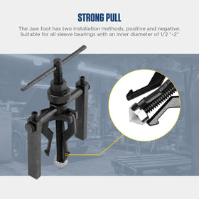 CMTOOL puller in use extracting a pilot bearing, showing time-saving removal benefit