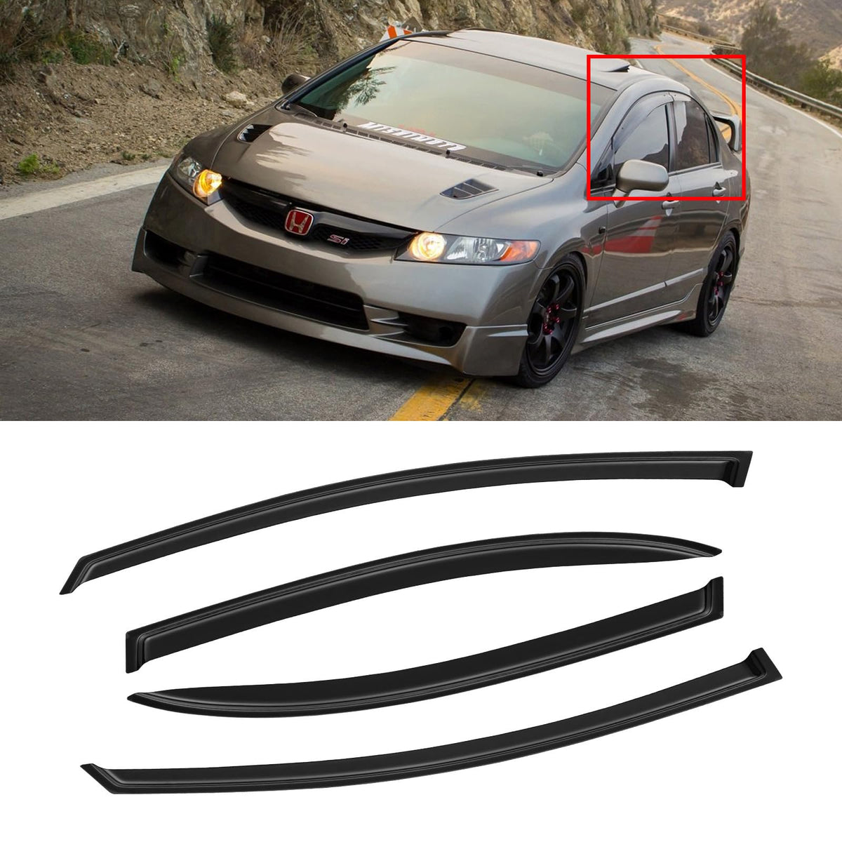 CMVT Auto front view of four-piece visor set showing sleek profile and fit benefit