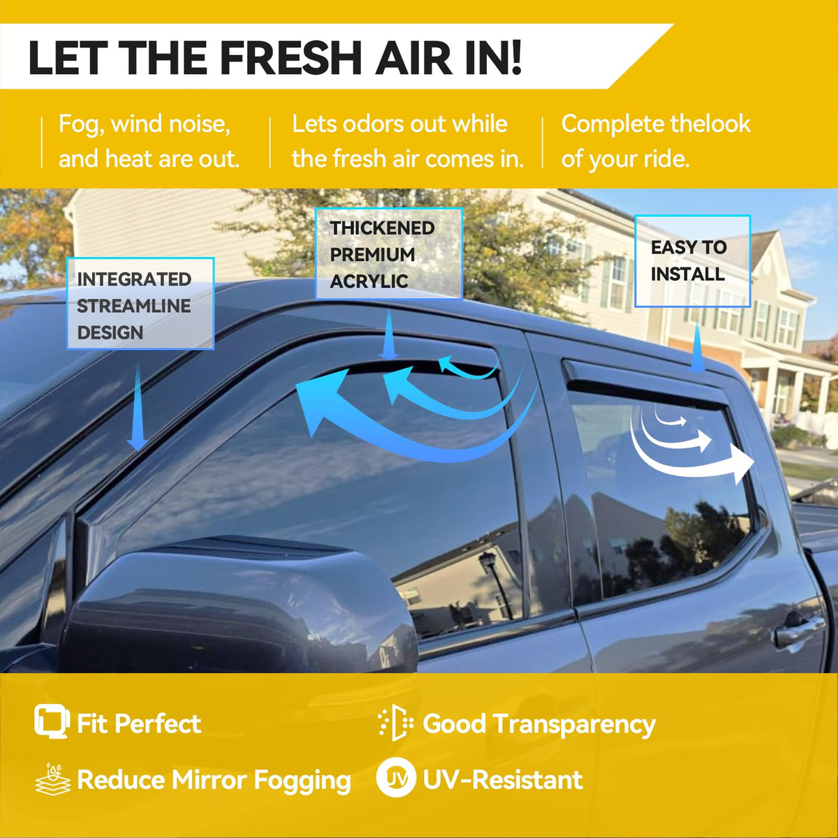 CMVT Auto installed on front passenger window showing reduced rain entry benefit