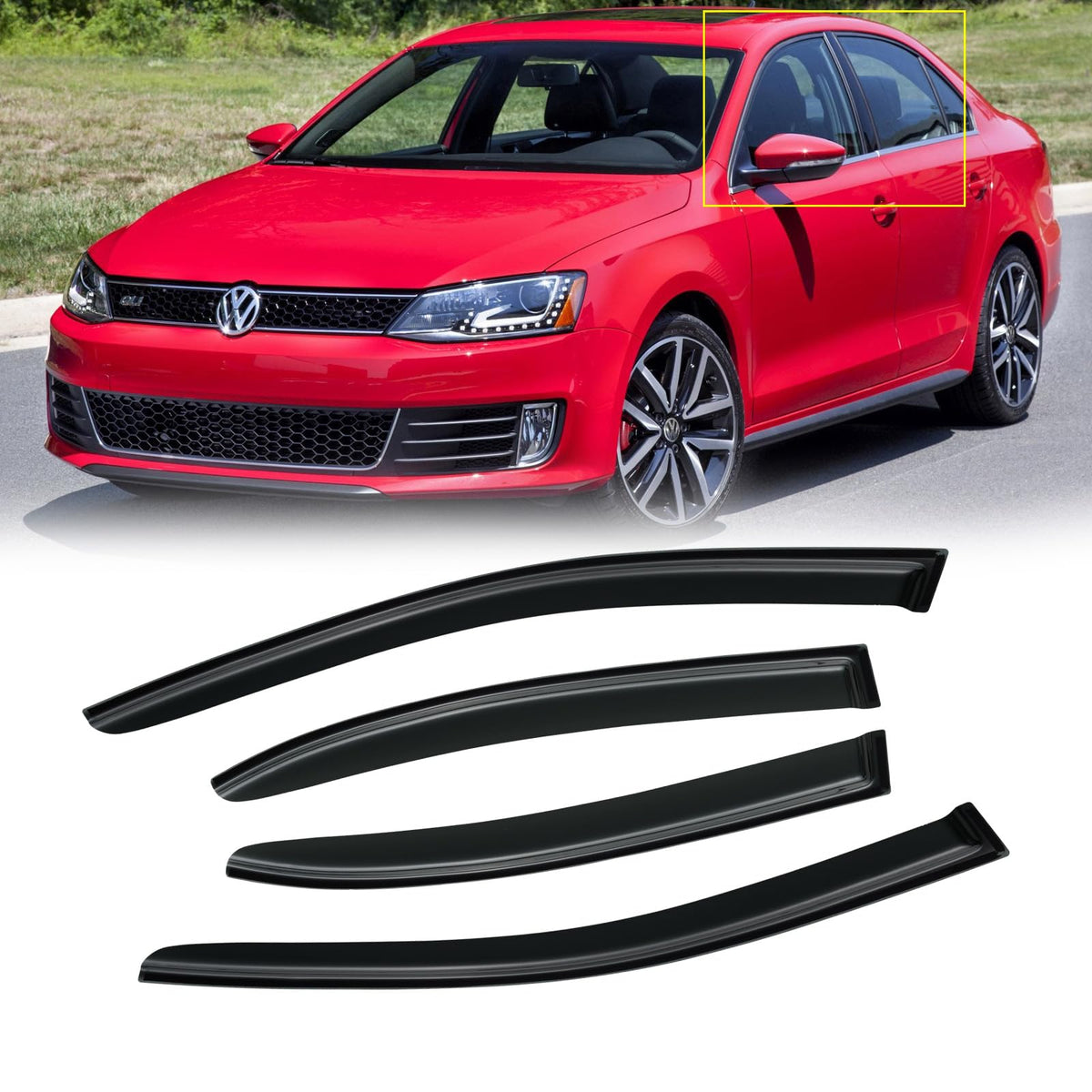CMVT Auto front visor installed on Jetta showing clean fit and streamlined look