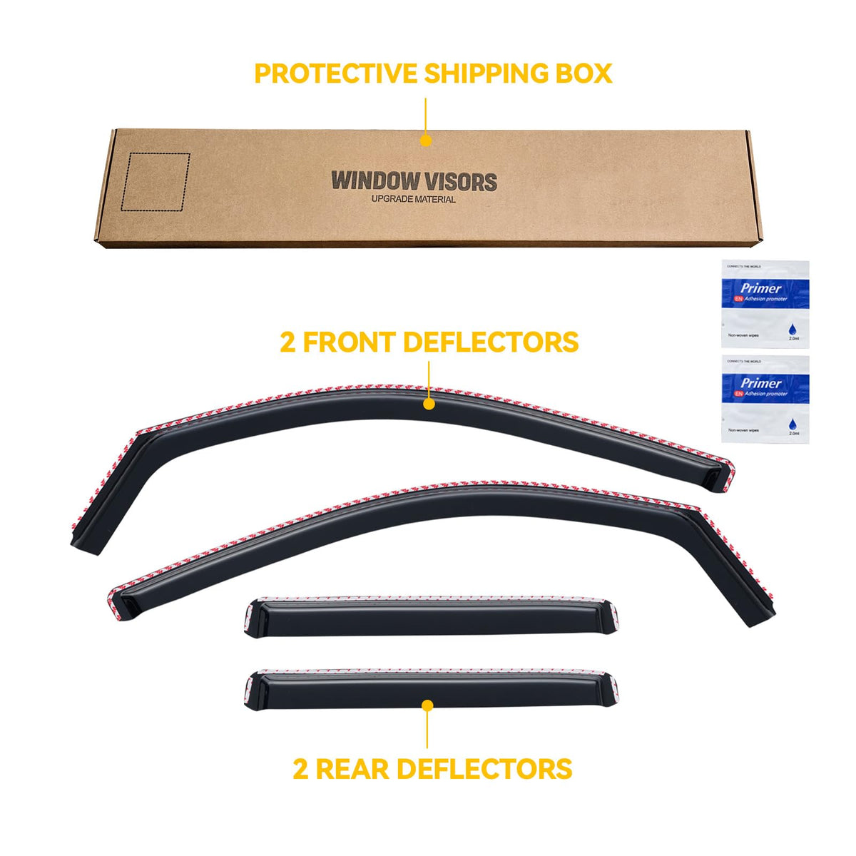 CMVT Auto package contents four-piece visor set ready to install