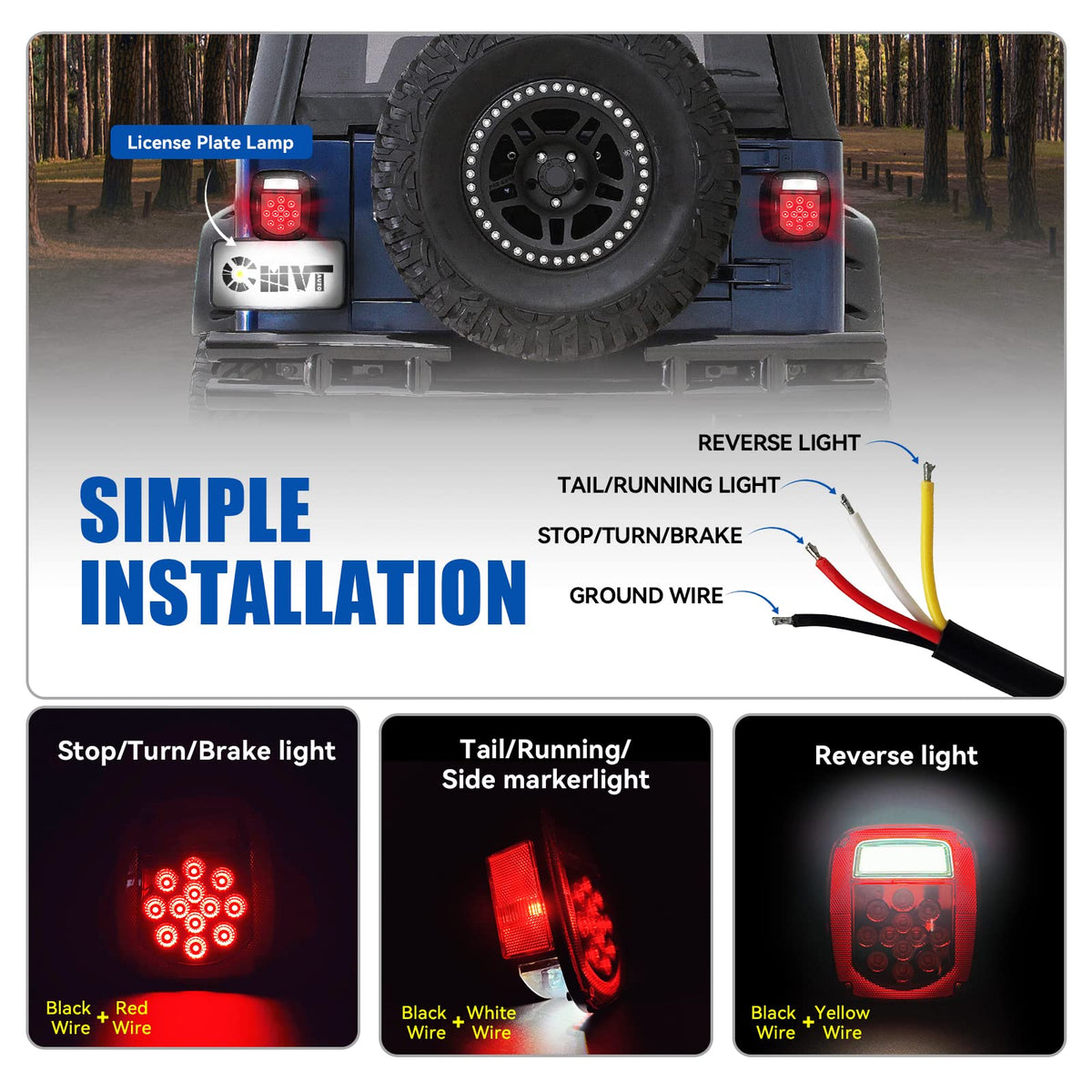 CMVT Auto tail lights installed on Jeep rear demonstrating sleek look and improved visibility