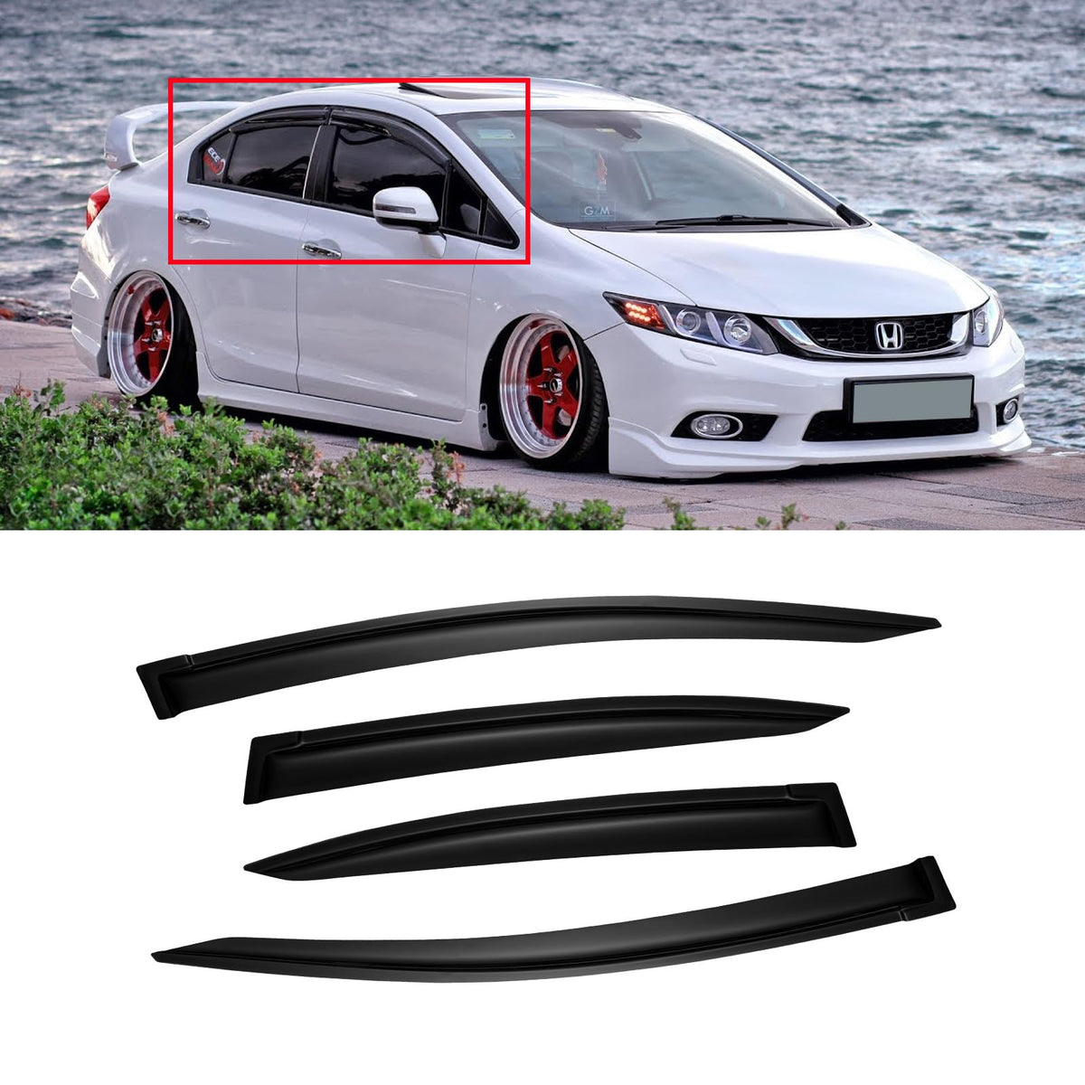 CMVT Auto lifestyle shot of parked Civic with visors adding subtle tinted accent