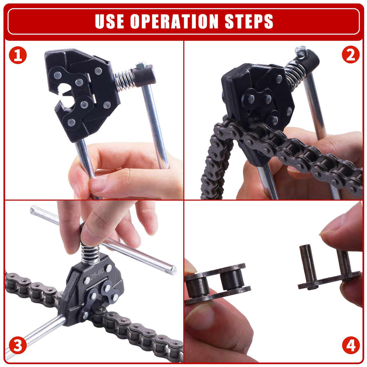 CNCMOTOK in use on motorcycle chain demonstrating precise link removal for repairs