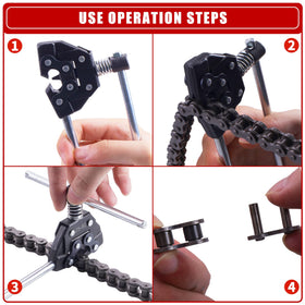 CNCMOTOK in use on motorcycle chain demonstrating precise link removal for repairs