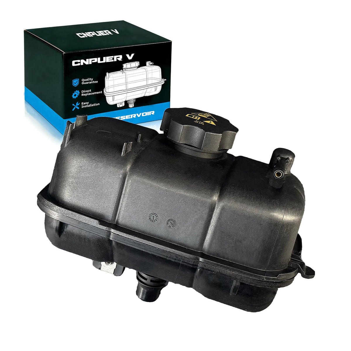 CNPUERV front view of coolant reservoir showing fit and shape benefits
