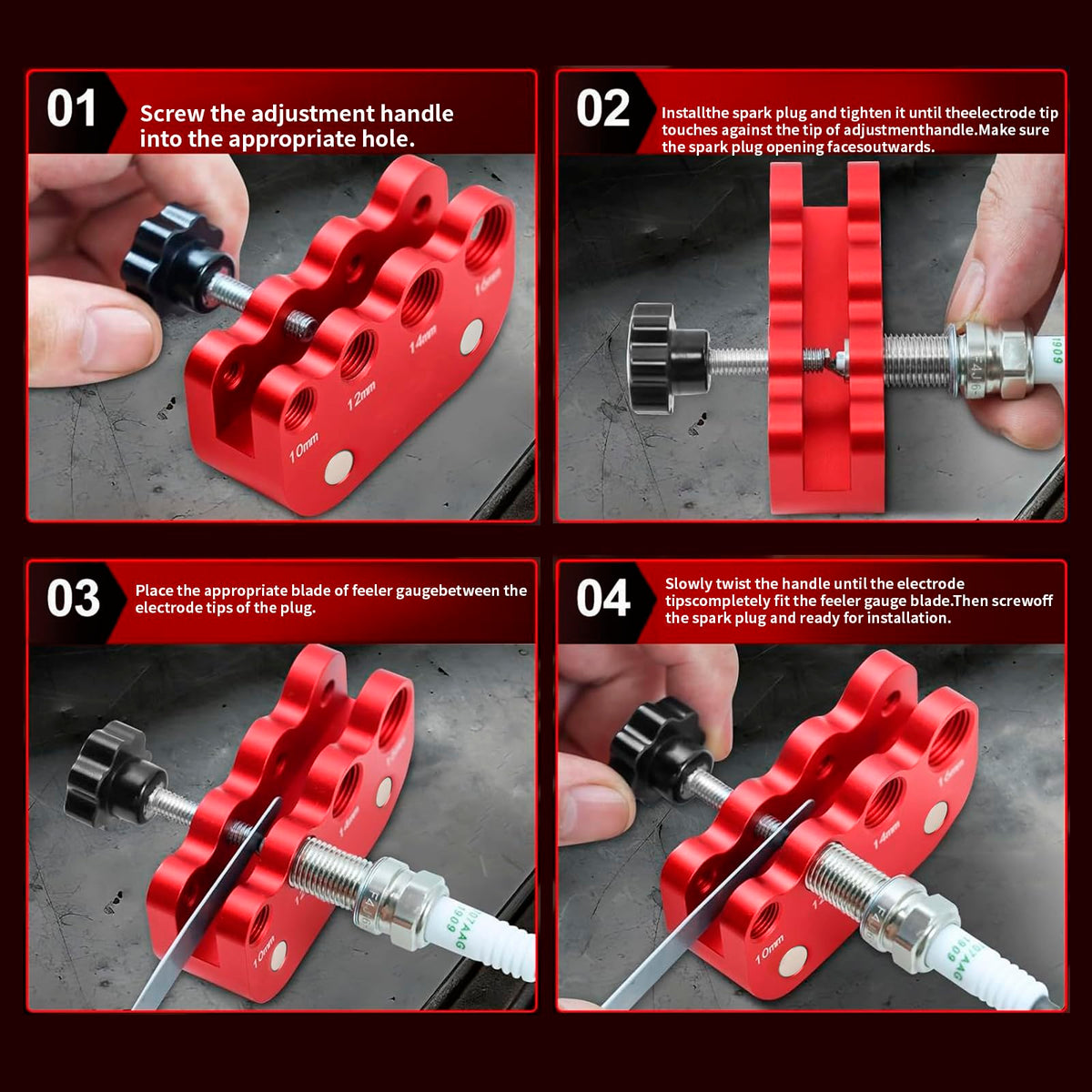CNRAQR with spark plug mounted for secure gap adjustment