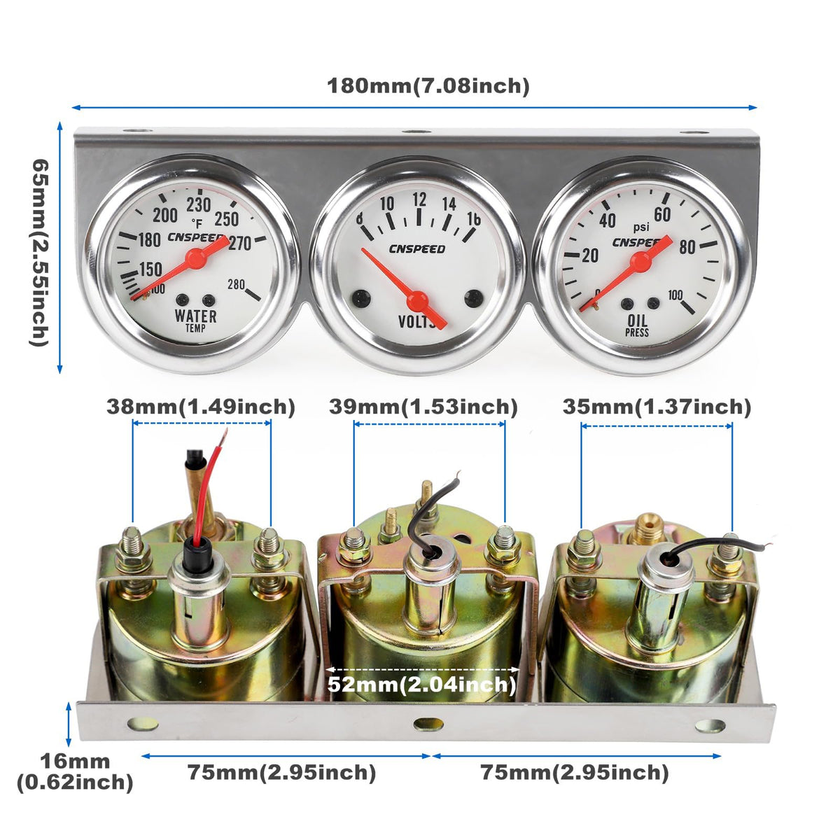 CNSPEED gauges installed in a pod demonstrating compact fit and tidy dashboard look