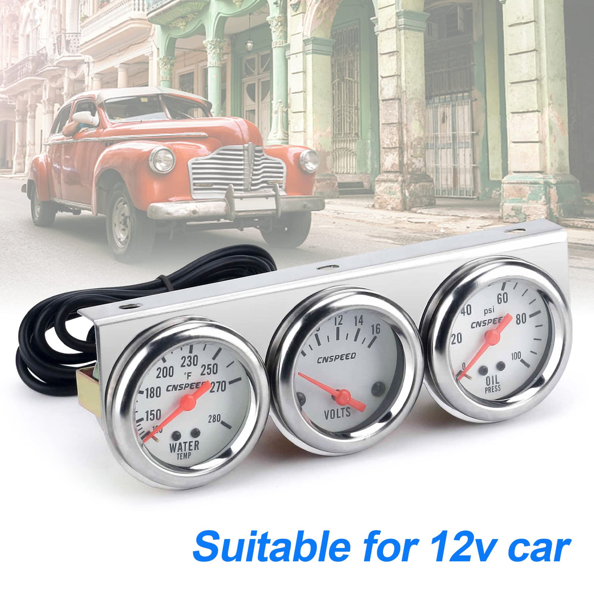 CNSPEED gauge beside ruler for size comparison, showing compact 52mm scale