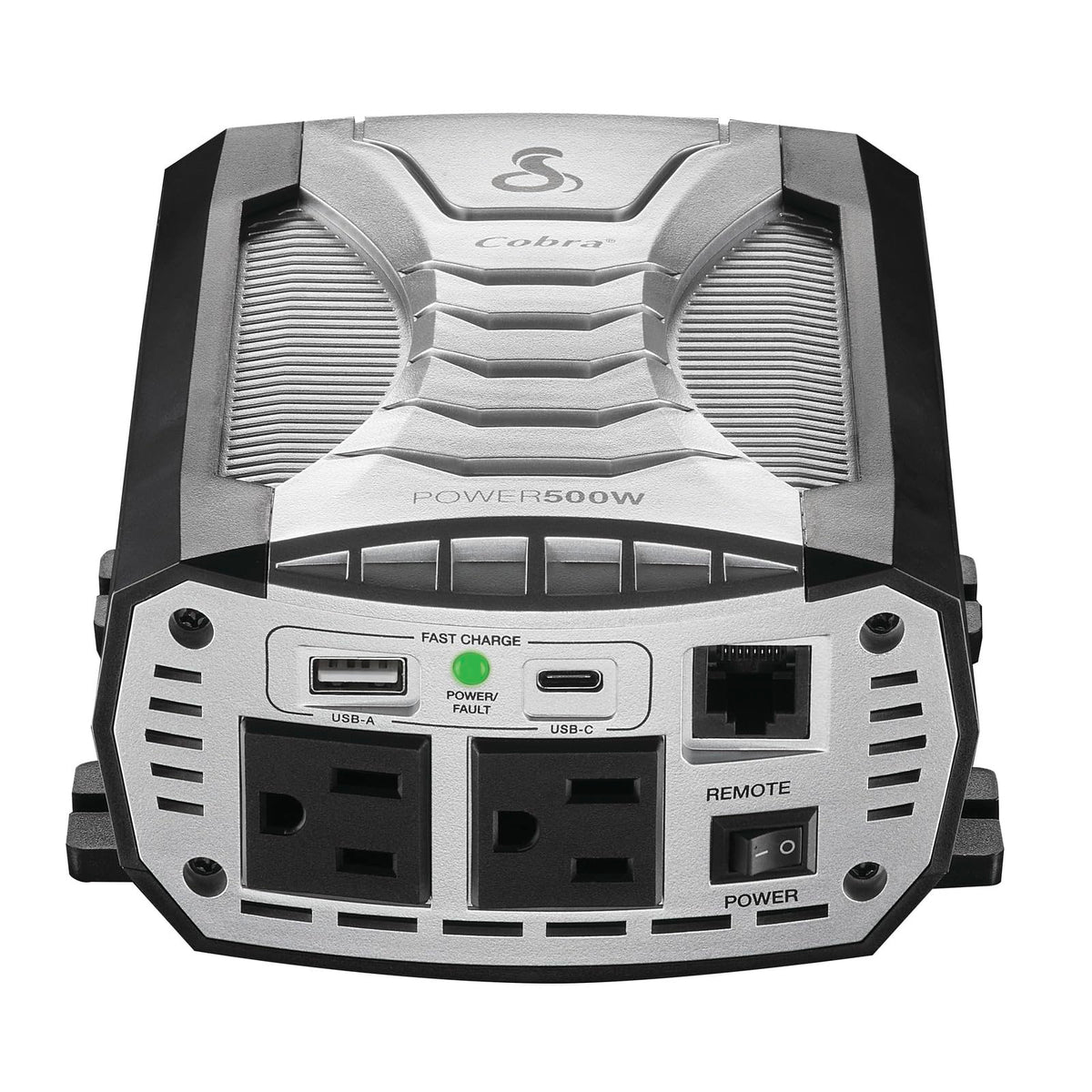 COBRA power 500W front panel showing outlets and controls for convenient device access