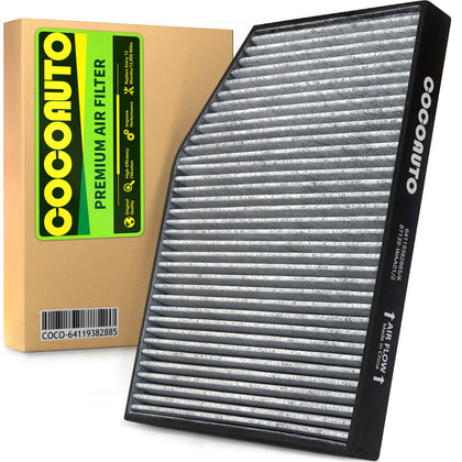 COCOAUTO cabin filter front packaging showing compatibility and benefit of quick fit