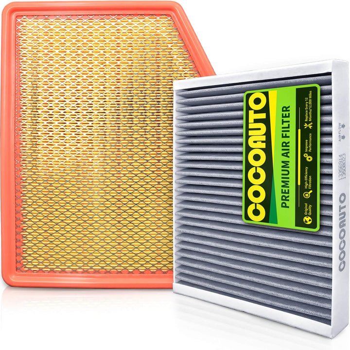 COCOAUTO front view of filter kit showing both engine and cabin filters, easy replacement benefit