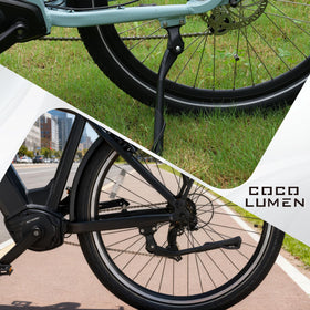 COCOLUMEN next to a wheel for scale showing fit for 26-29 inch bicycles