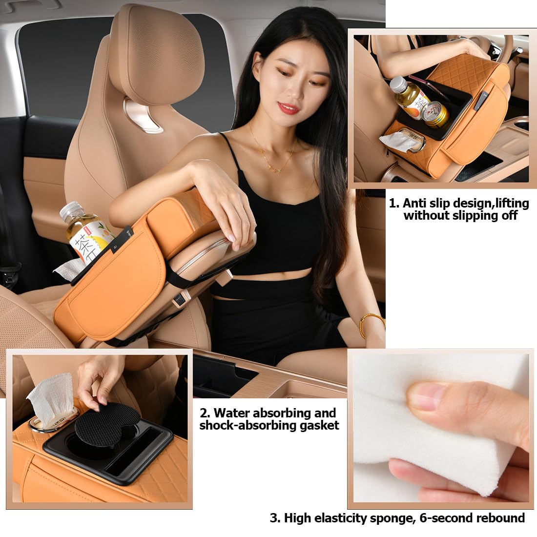 Coficoi cup holder and tissue slot holding drink and tissues showing convenience on the go