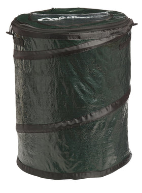 Coghlan's mini pop-up trash can front view shows compact, durable outdoor bin benefit tidy camp