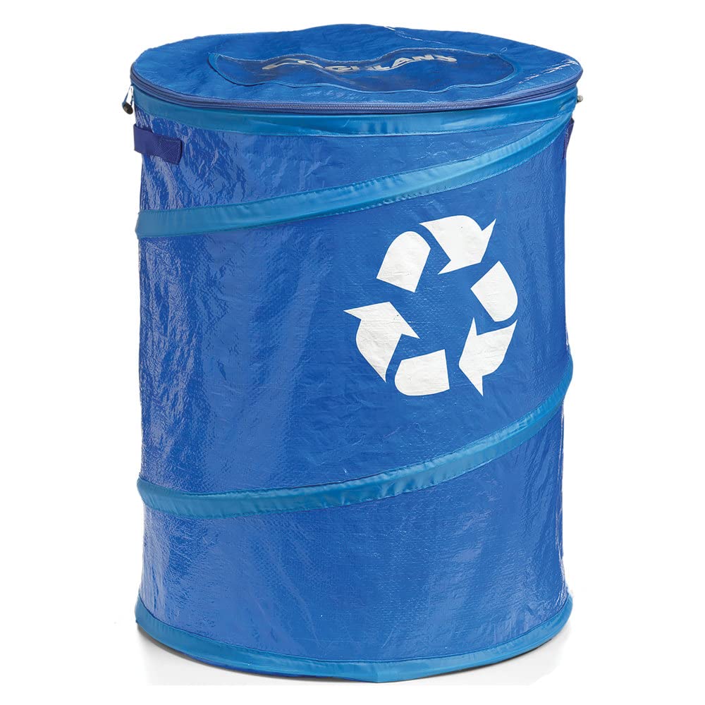 Coghlan's front view of pop-up recycle can showing capacity and easy setup benefit