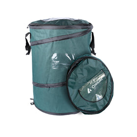 Coghlan's front view showing open trash can and capacity benefit